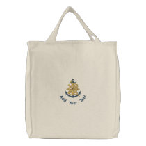 Captain's Wheel & Anchor Embroidered Tote Bag