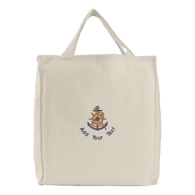Captain's Wheel & Anchor Embroidered Tote Bag (Front)