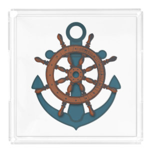 Captains Wheel and Anchor Acrylic Tray
