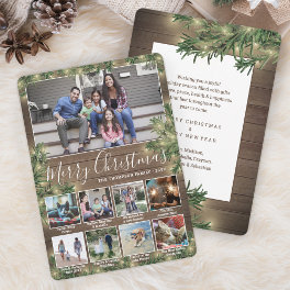 Captioned Photos Christmas Greenery, Wood & Lights Holiday Card