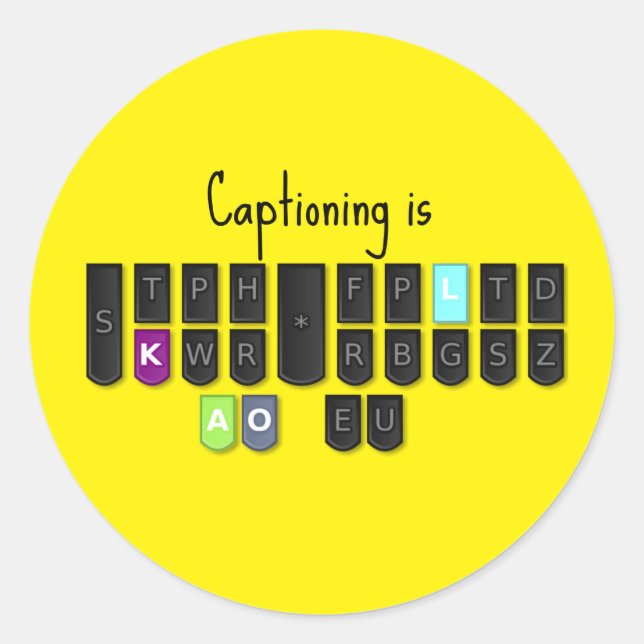 Captioning is Cool Steno Keyboard Stickers (Front)