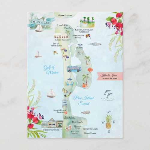 Captiva Island  Destination Wedding Itinerary Map Postcard
