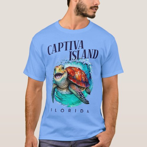 Captiva Island Florida Watercolor Happy Sea Turtle T_Shirt