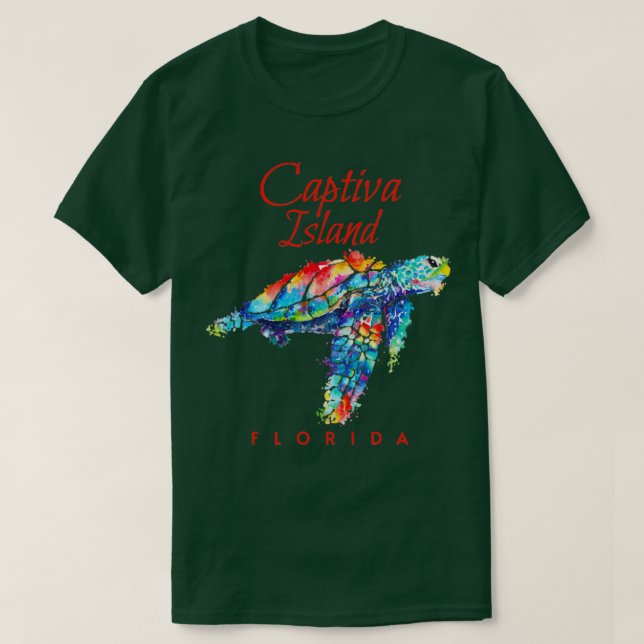 Captiva Island Florida Watercolor Sea Turtle T-Shirt (Design Front)