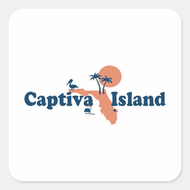 Captiva Island - Map Design. Square Sticker (Front)
