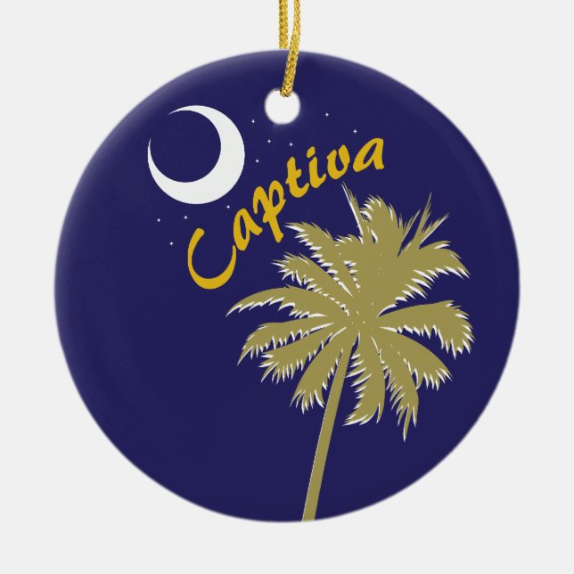 Captiva Island Night with palm tree Ceramic Ornament (Front)