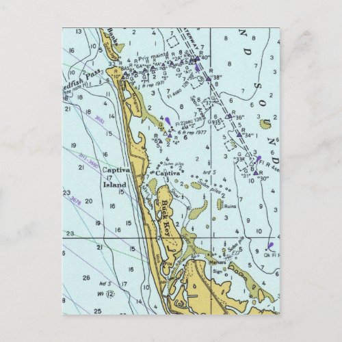 Captiva Island vintage nautical map Postcard