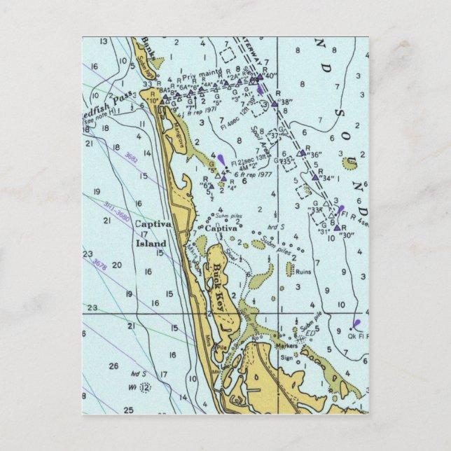 Captiva Island vintage nautical map Postcard (Front)