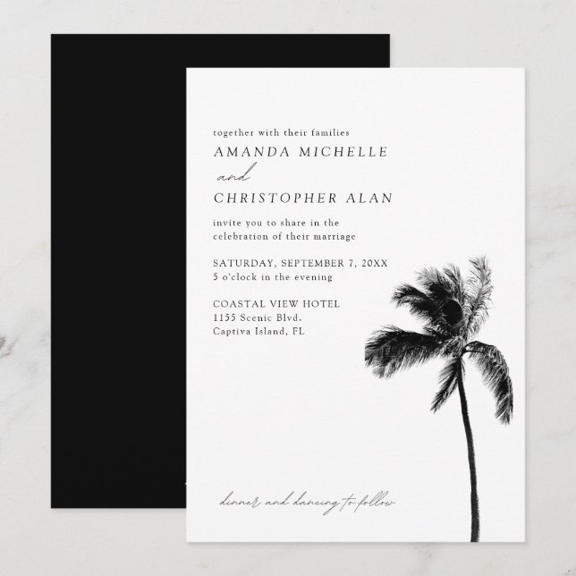 Captiva Island Wedding Florida Black & White Invitation (Front/Back)