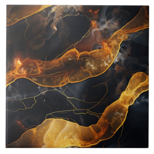Captivating Abstract Golden Lines Ceramic Tile