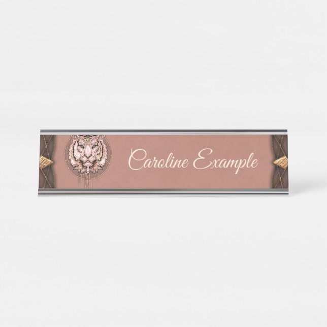 Captivating and artistic depiction of a tiger desk name plate (Front)