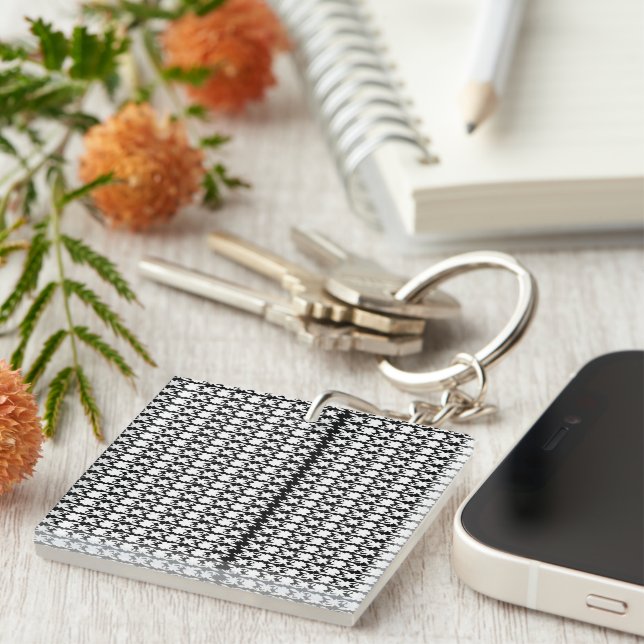 Captivating Black and White Pattern Photo  Keychain (Front Right)