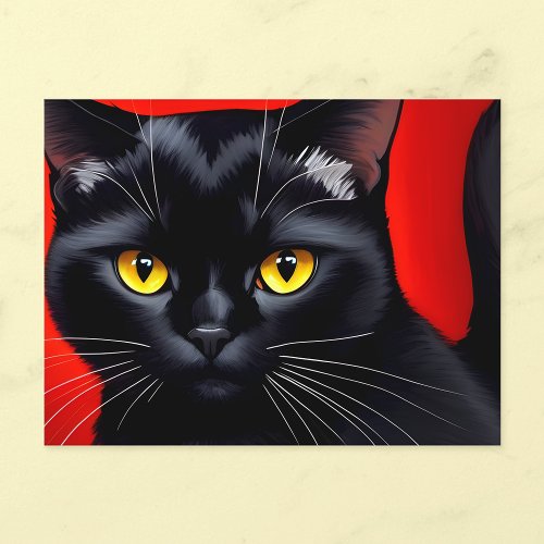 Captivating Black Cat Art Postcard