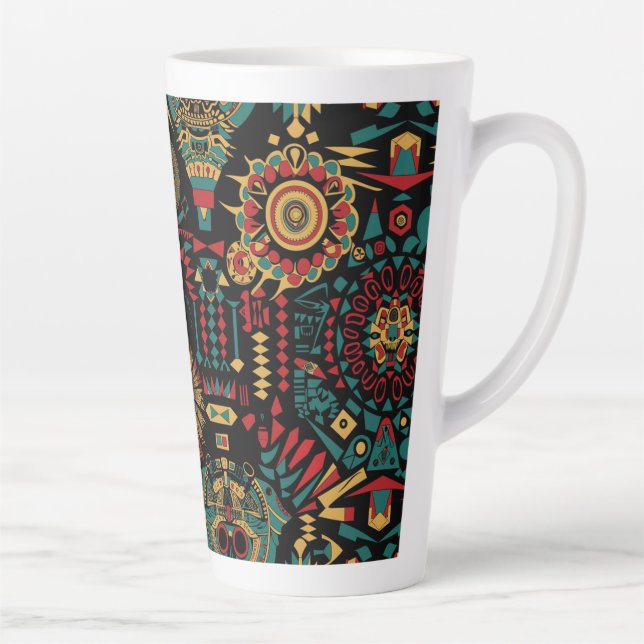 Captivating Blue "Heritage-Inspired Patterns" Tall Latte Mug (Right)