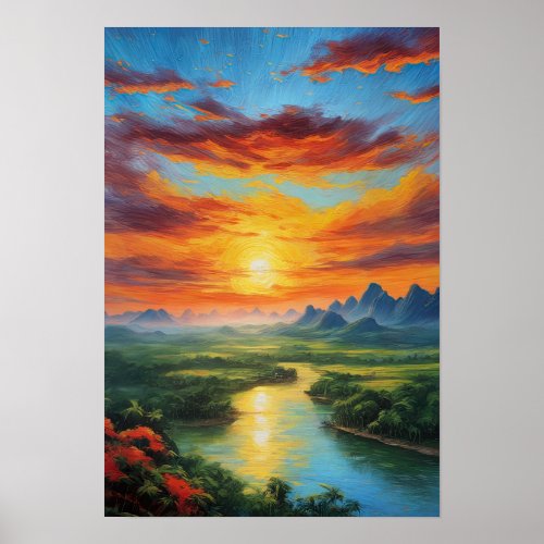 Captivating Crimson Sunset  Poster