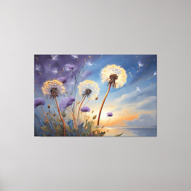 Captivating Dandelions in Nightsky AI Art Painting Canvas Print (Front)