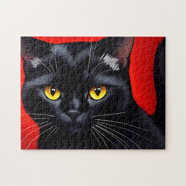Captivating Kitty Art Portrait 252-Piece Black Cat Jigsaw Puzzle (Horizontal)