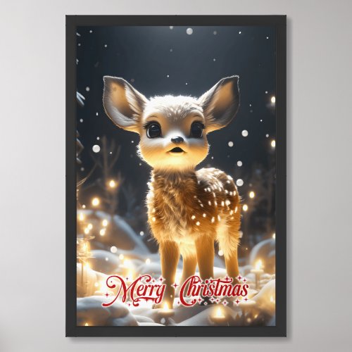 Captivating little baby reindeer Christmas night Framed Art