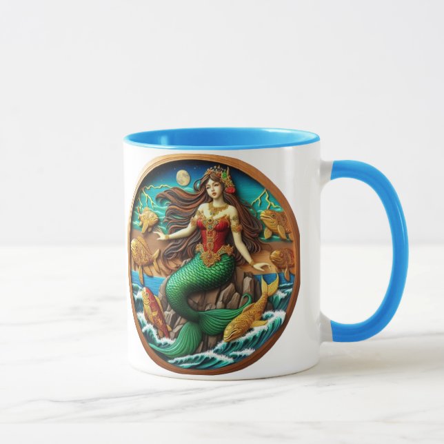 Captivating Mermaid Sitting on a Rock Under a Moon Mug (Right)