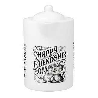 Captivating Monochrome Dog and Cat Friendship Art Teapot