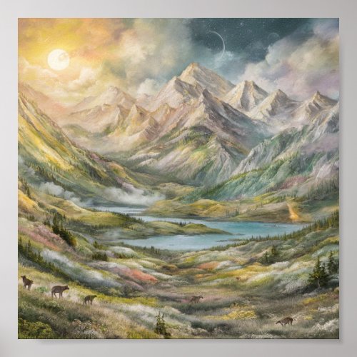 Captivating Mountain Scene Painting Poster