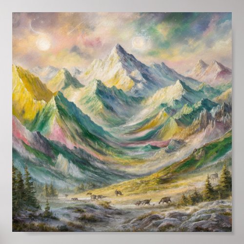 Captivating Mountainscape Painting Poster