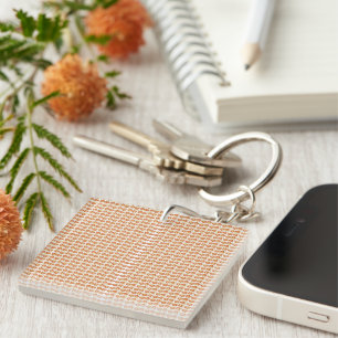 Captivating Orange and White Squares Background  Keychain