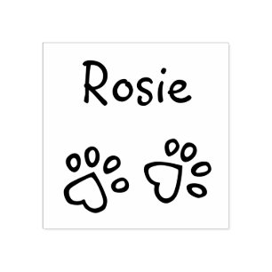 Captivating Pet Signature Name w/ Heart Paw Prints Rubber Stamp