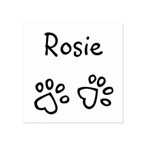 Captivating Pet Signature Name w Heart Paw Prints Rubber Stamp