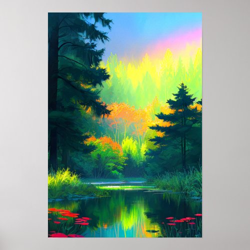 Captivating Pond Amidst the Beautiful Forest Poster