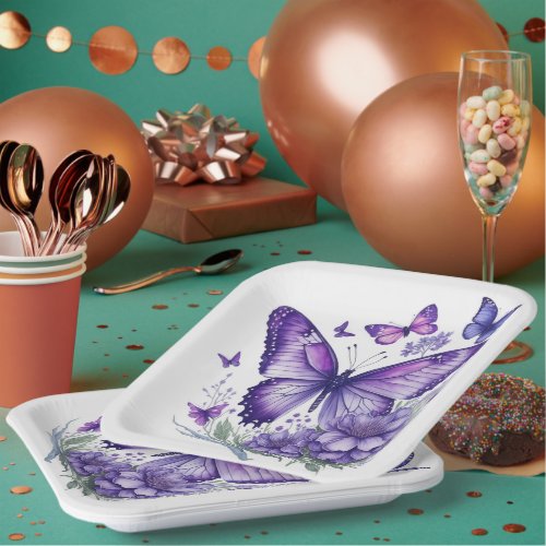 Captivating Purple Butterflies on Flower Paper Plates