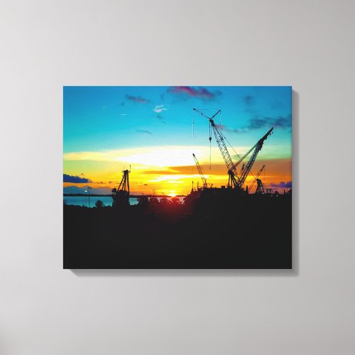 Captivating Sunset Wall Art with Majestic Shipyard