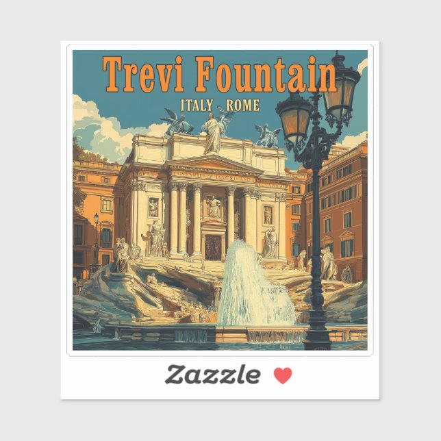 Captivating Trevi Fountain, Rome - Vintage Sticker (Sheet)
