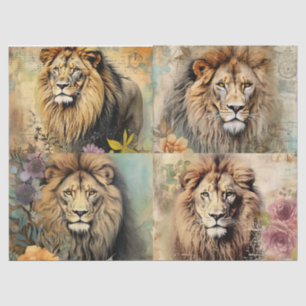 Captivating Vintage Lion Heads & Floral Tissue Paper