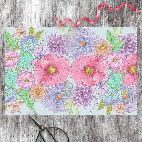 Captivating Watercolor Blossoms and Leaves Tissue Paper