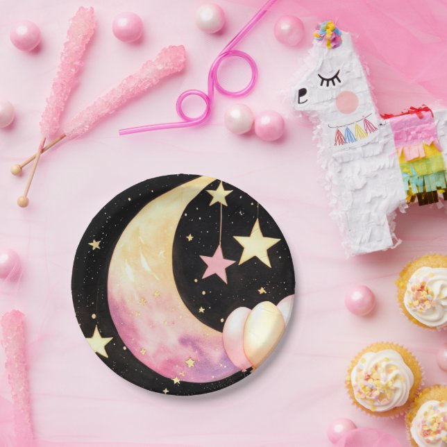 Captivating Watercolor Celestial Girl Baby Shower Paper Plates (Party)