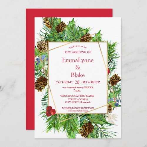 Captivating Watercolor Christmas Greenery Wedding  Invitation