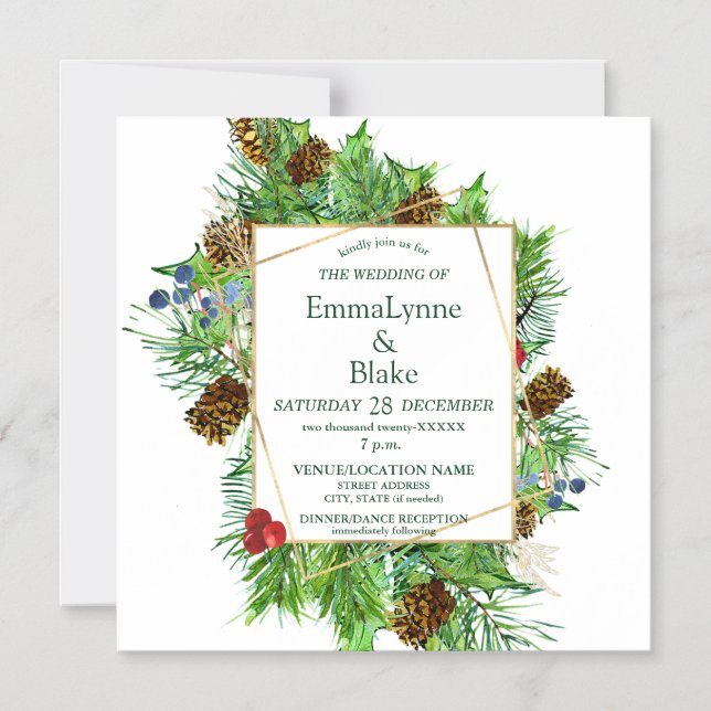 Captivating Watercolor Christmas Greenery Wedding  Magnetic Invitation (Front)