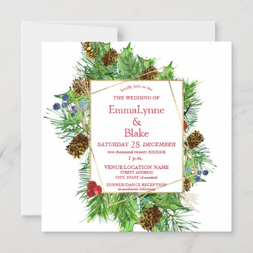 Captivating Watercolor Christmas Greenery Wedding Magnetic Invitation