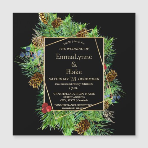 Captivating Watercolor Christmas Greenery Wedding  Magnetic Invitation