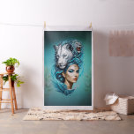 Captivating woman with a majestic lion's head, fabric