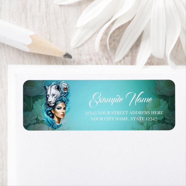 Captivating woman with a majestic lion's head,  label (Insitu)