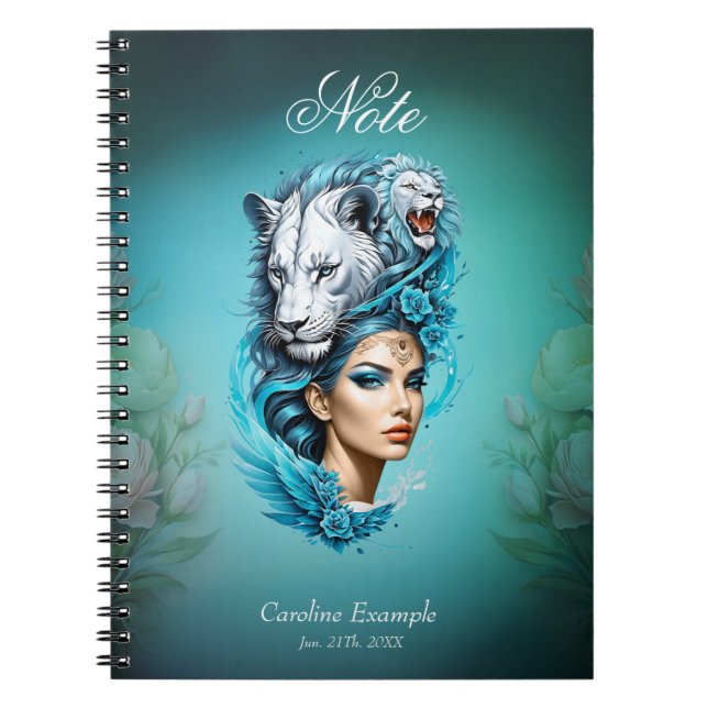 Captivating woman with a majestic lion's head,  notebook (Front)