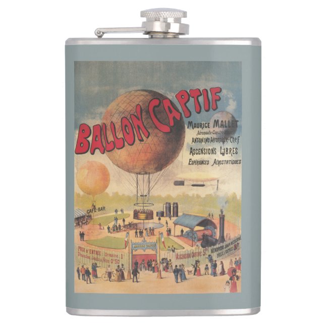 Captive Balloon Rides at a Exposition Poster Flask (Front)