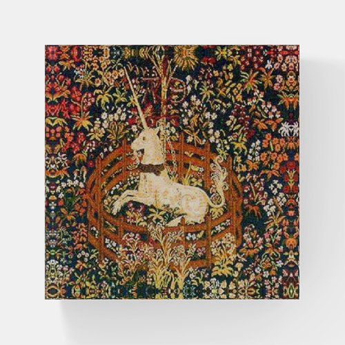 Captive unicorn medieval tapestry art paperweight