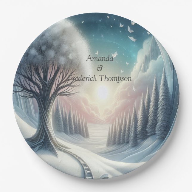 Capture Art Winter Scene & Snow and Ice Crystals Paper Plates (Front)