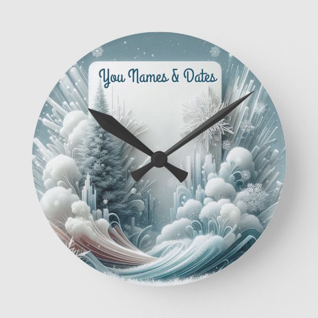 Capture Art Winter Scene & Snow and Ice Crystals Round Clock (Front)