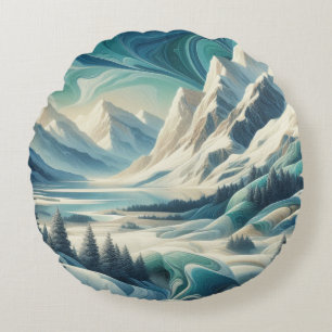 Capture Art Winter Scene & Snow and Ice Crystals Round Pillow