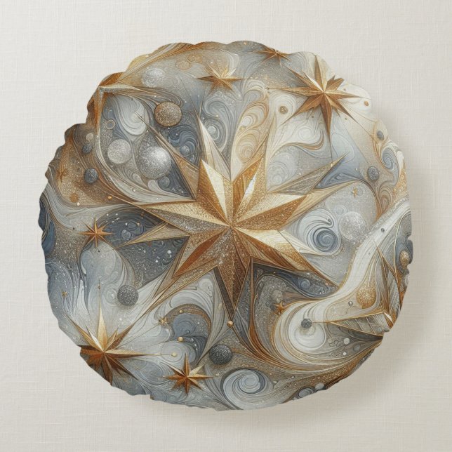 Capture Art Winter Scene & Snow and Ice Crystals Round Pillow (Front)