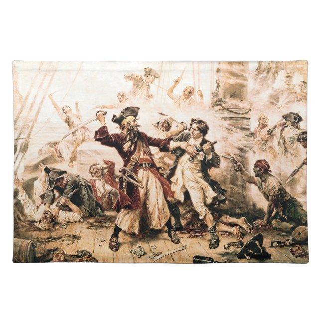 Capture, Pirate Blackbeard, Queen Anne's Revenge Cloth Placemat (Front)
